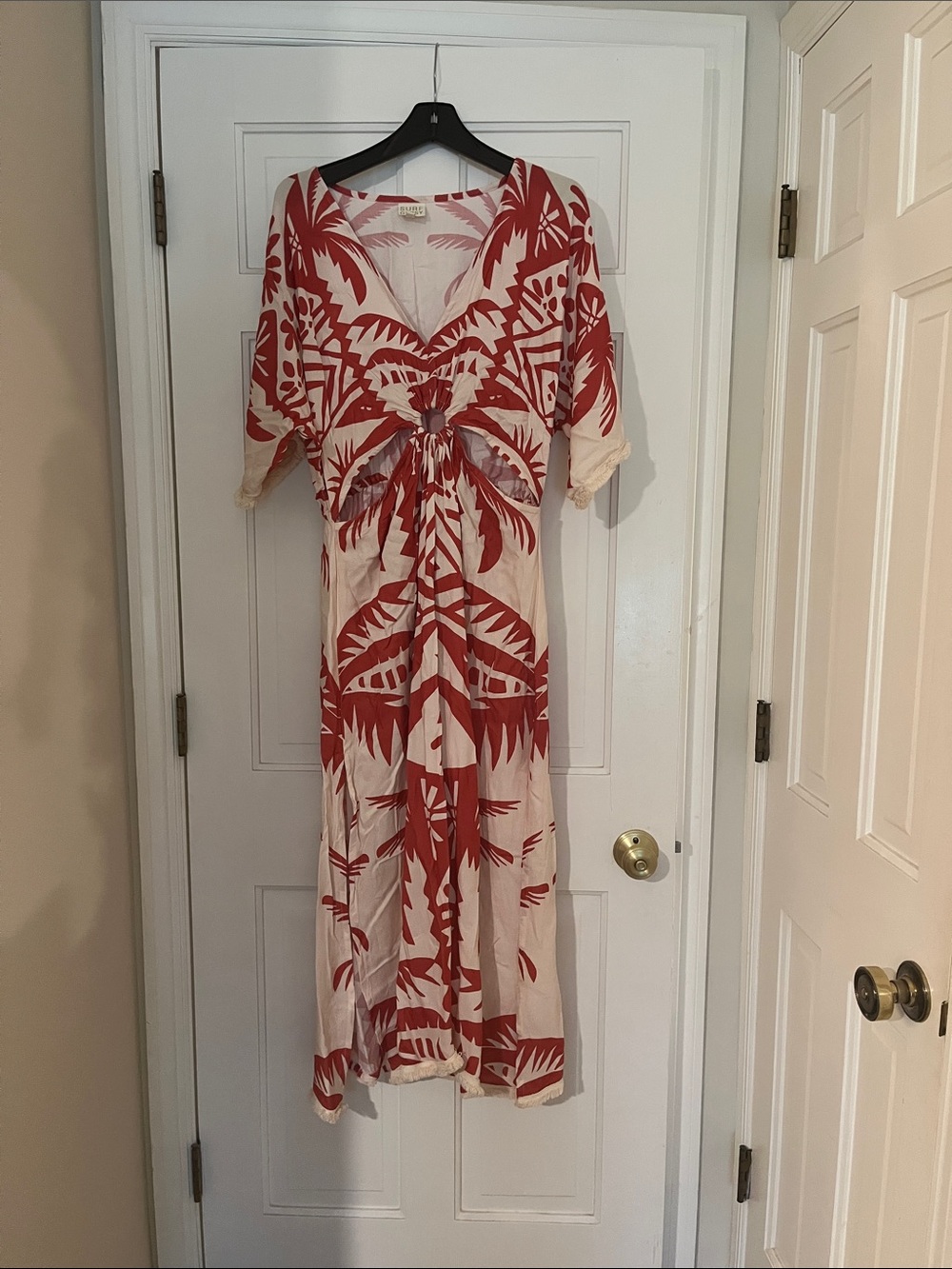 Printed V-Neck Maxi beach Dress with side cut out details.